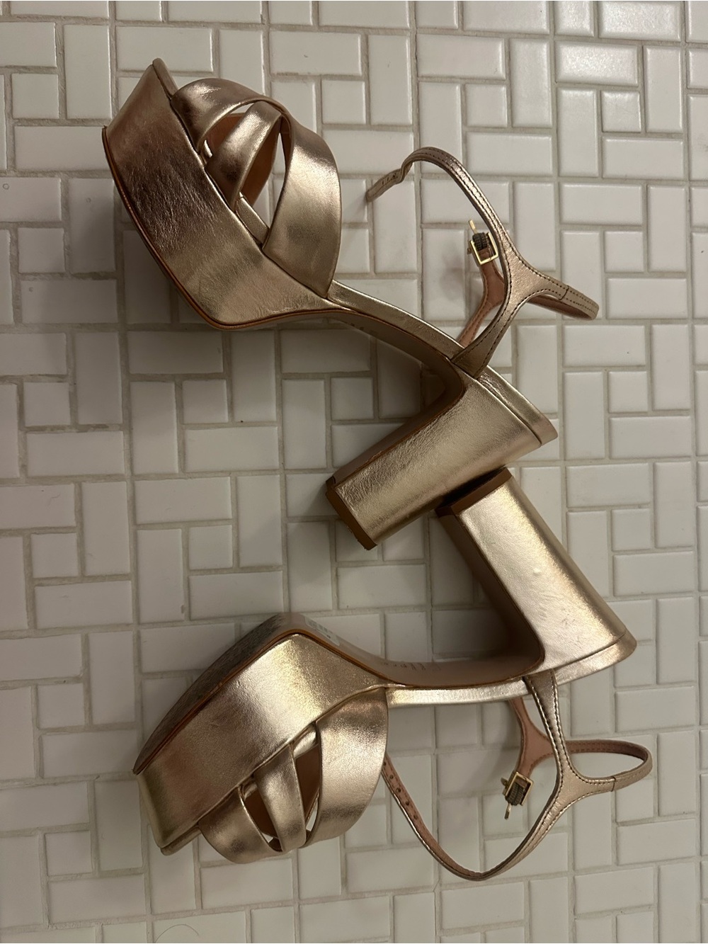 Schutz Keefa Gold Platform High Heel Sandals - Women - Picture 9 of 11